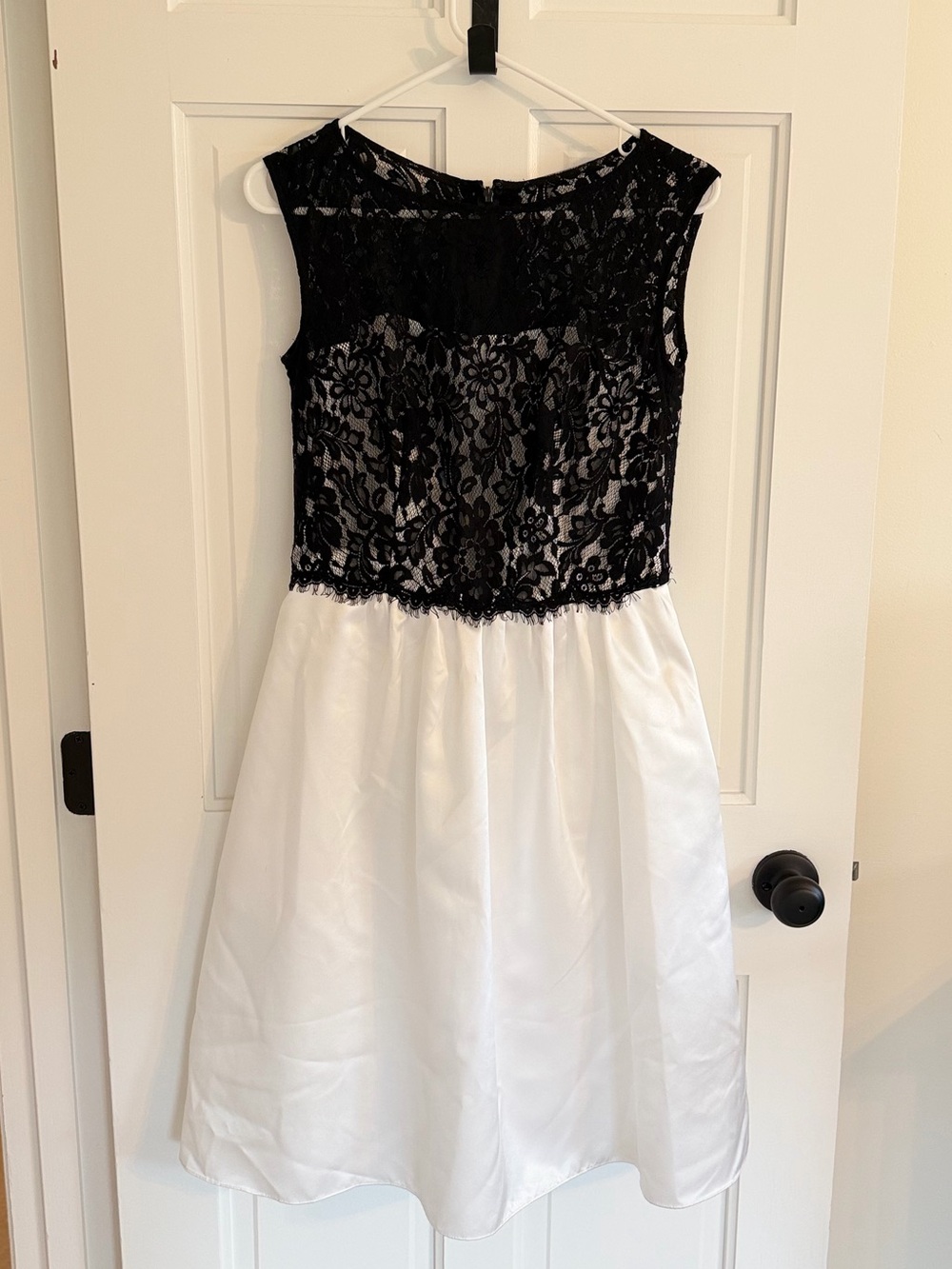 After Six Black Lace & White Satin A‑Line Wedding Dress